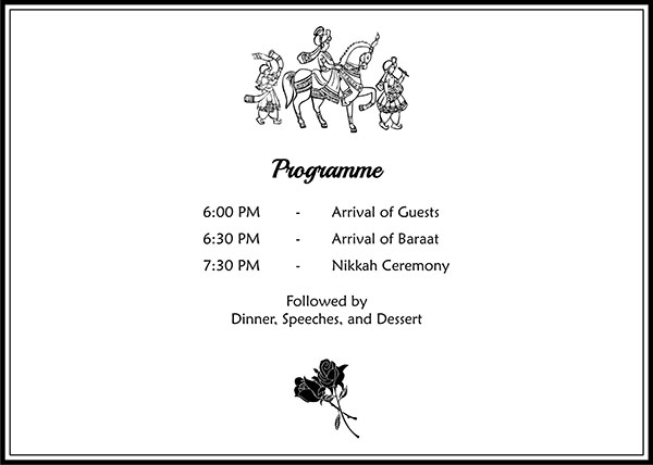 Muslim wedding invitation wording 5A - Parekh Cards